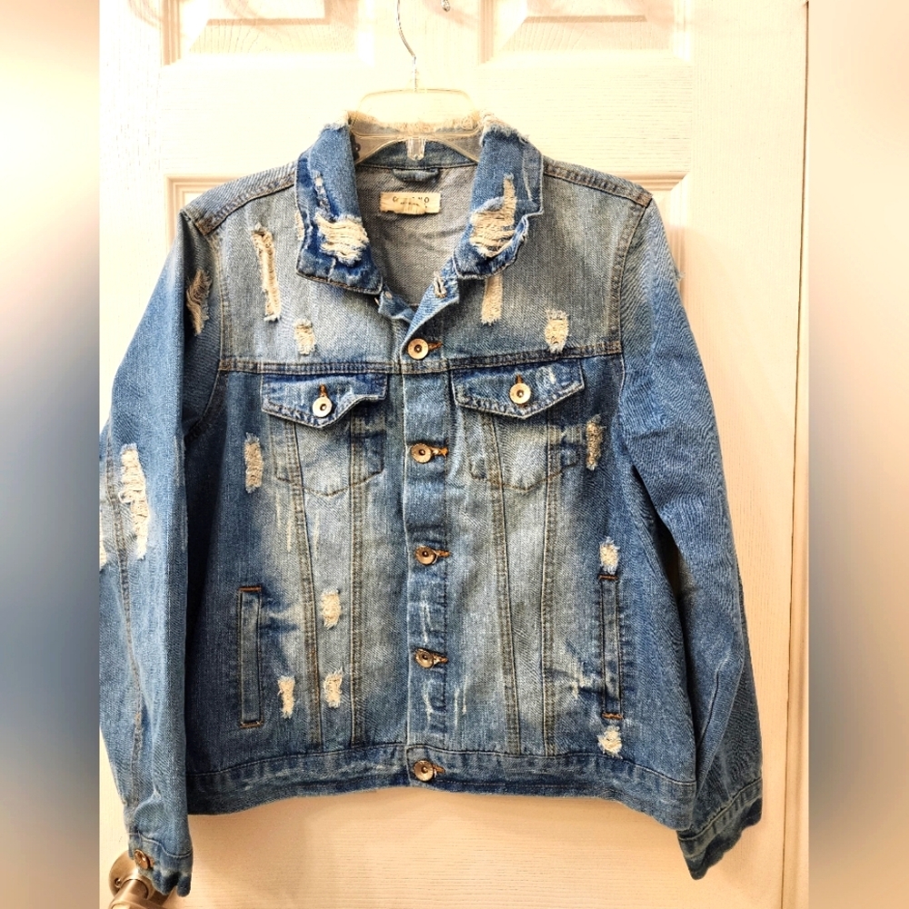Ci Sono Distressed Light Wash Denim Trucker Jacket - Small - Edgy Streetwear - Picture 3 of 15